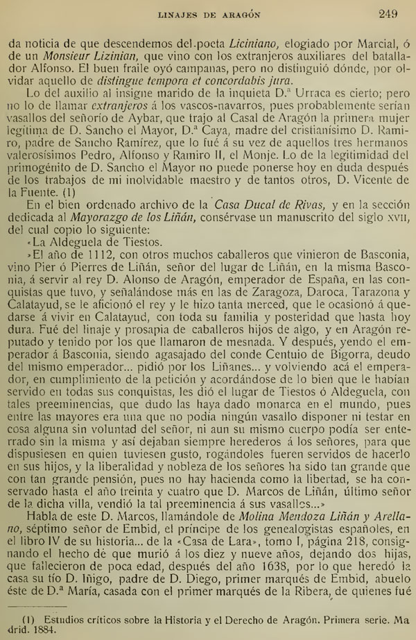 Página 249 del artículo “La casa de Liñán. Linajes de Aragón. Conde de Doña Marina. Pg. 247-254